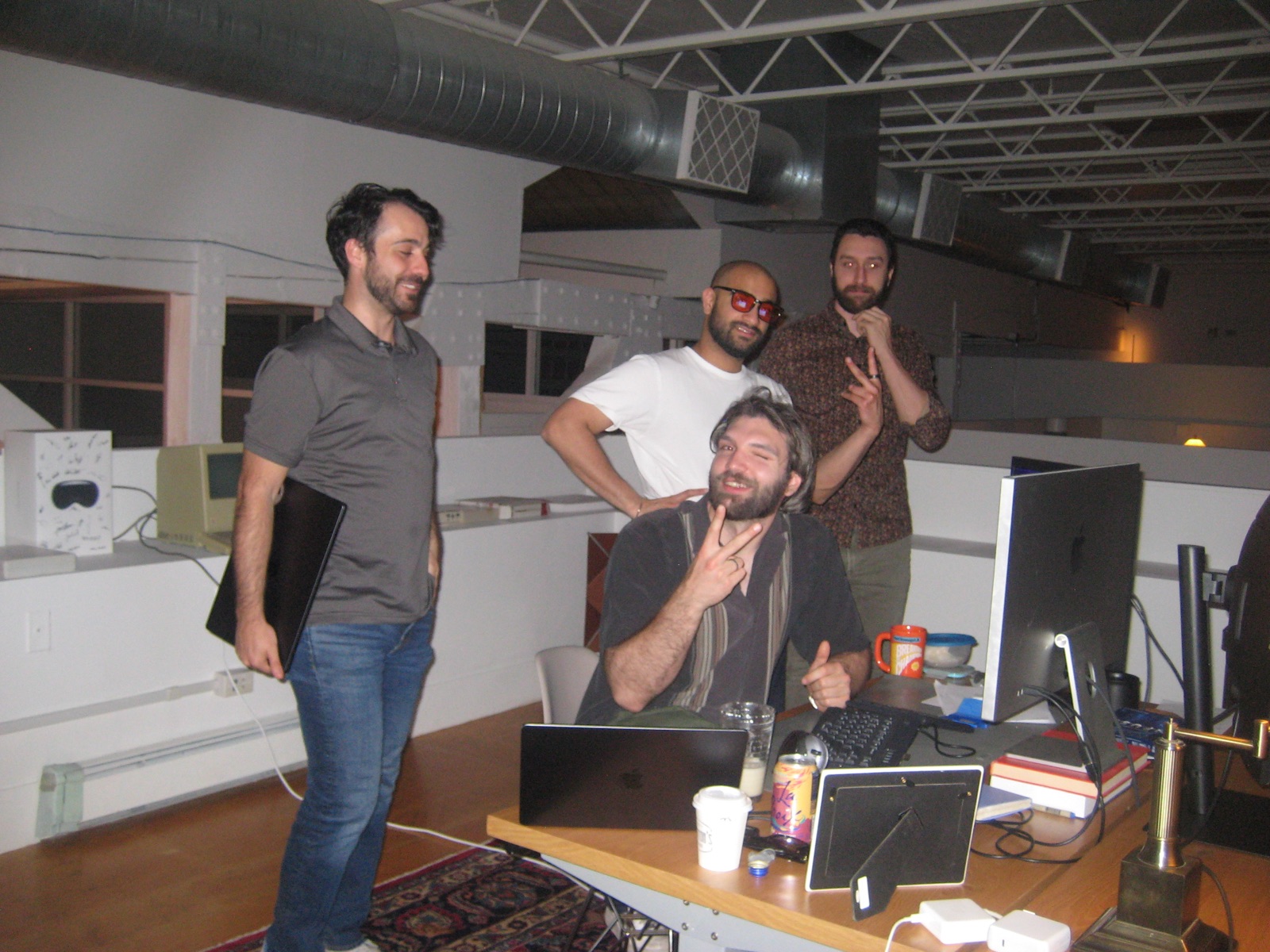 The Raindrop team in the office at night